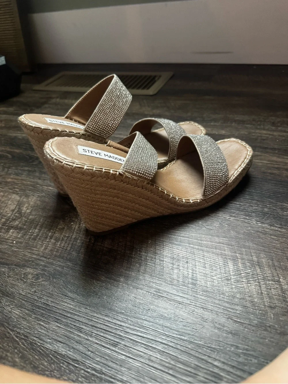 Steve Madden Silver Crystal Espadrille Wedges